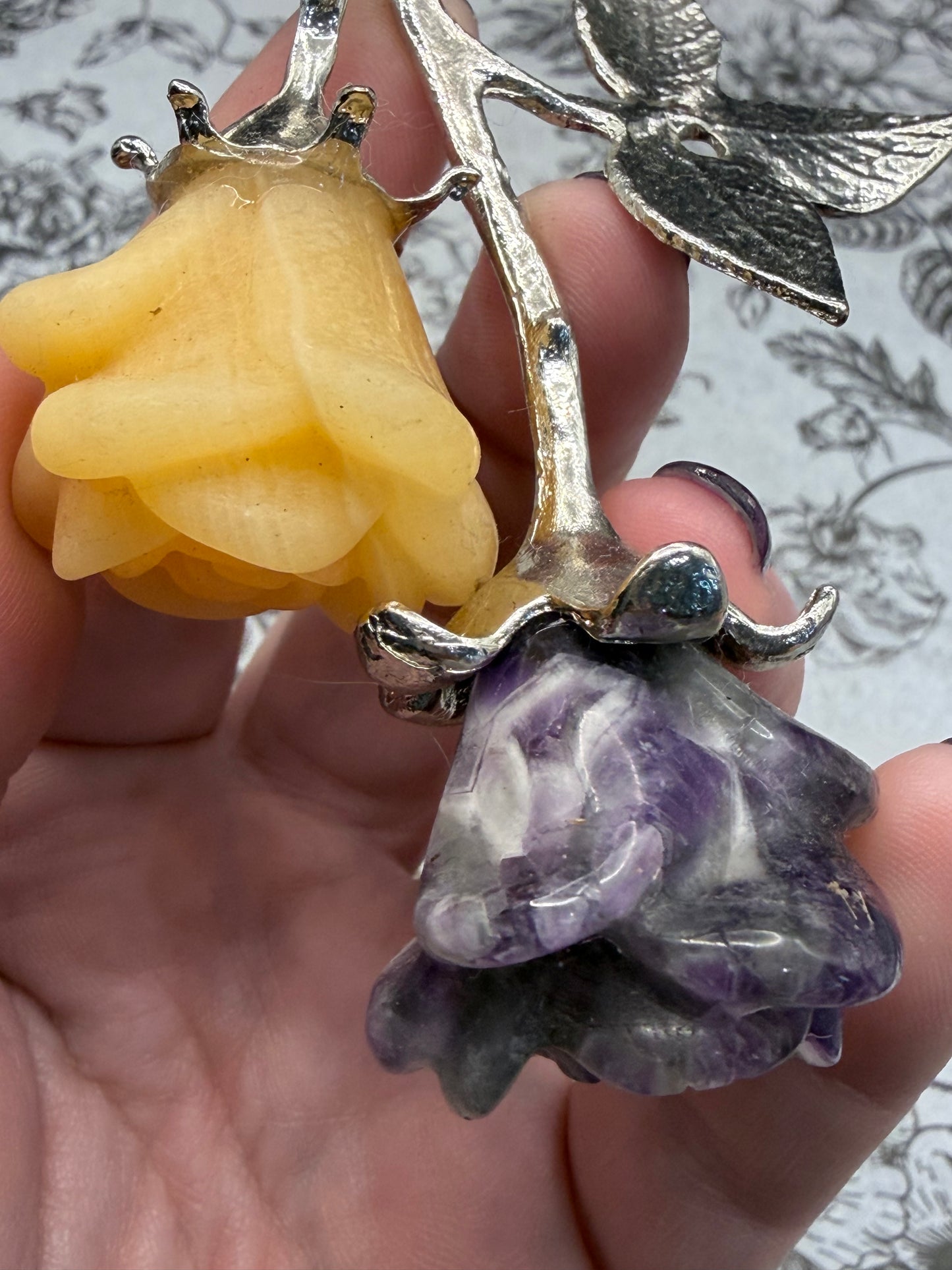 Dream Amethyst & Honey Calcite Crystal Double Rose Stem (20cm)