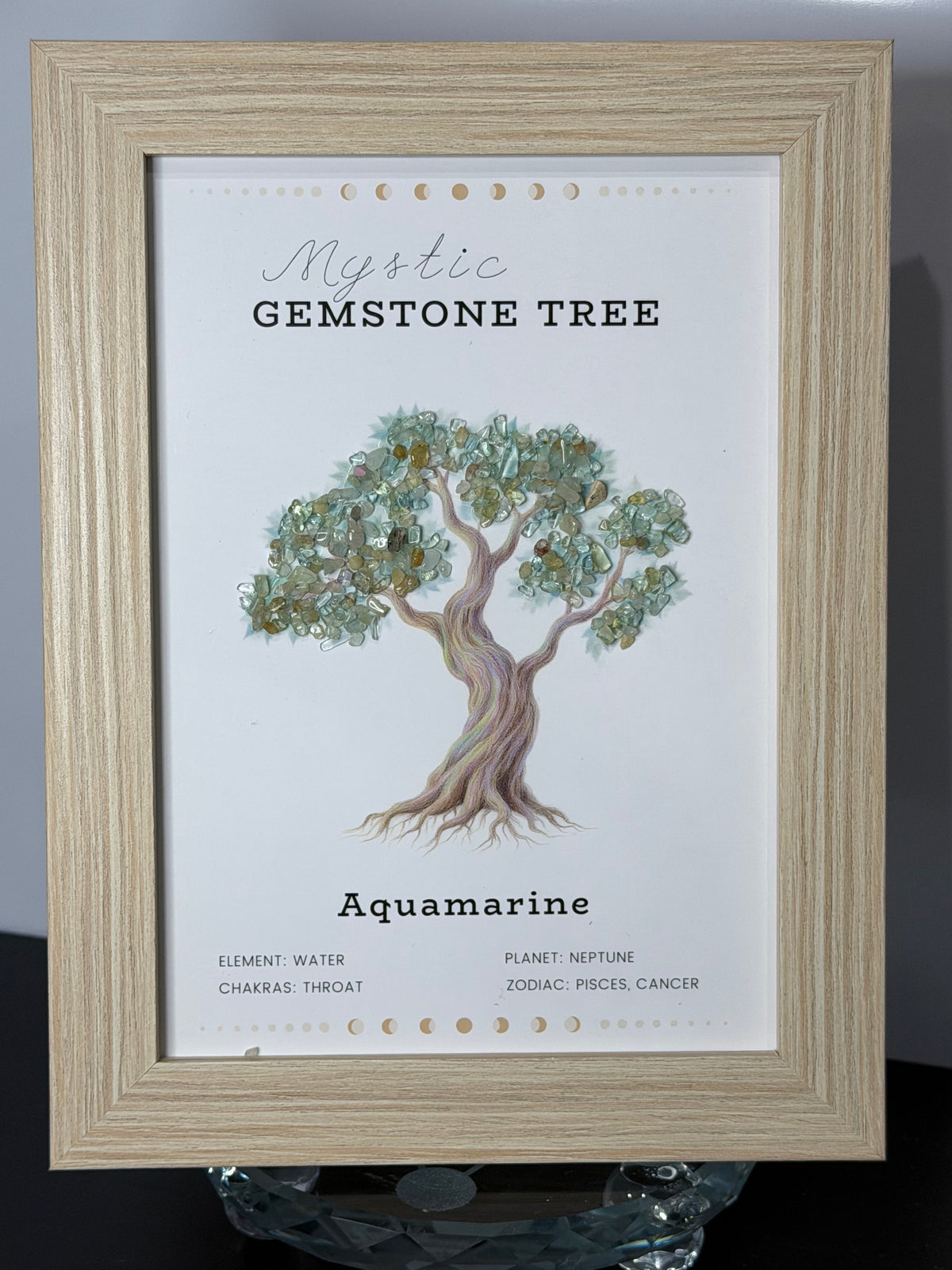 Aquamarine Gemstone Tree Framed Crystal Art | 15 x 20cm
