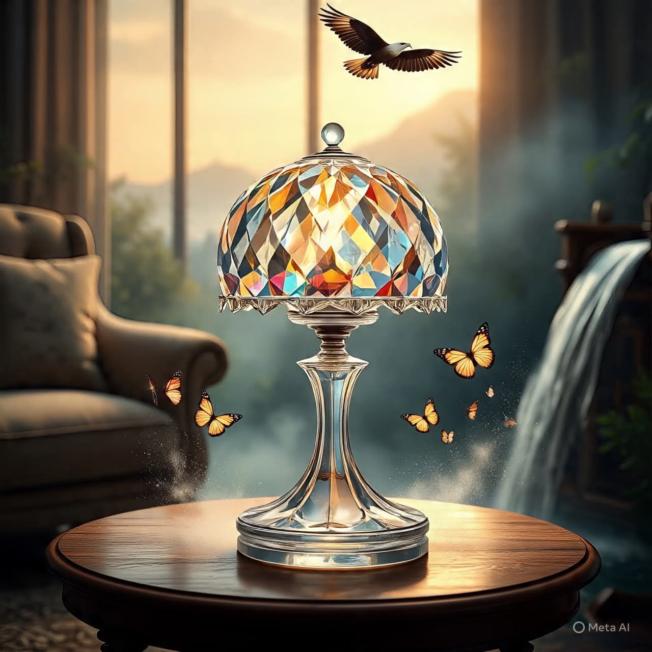 Lamps, candle holders and crystals on Light bases