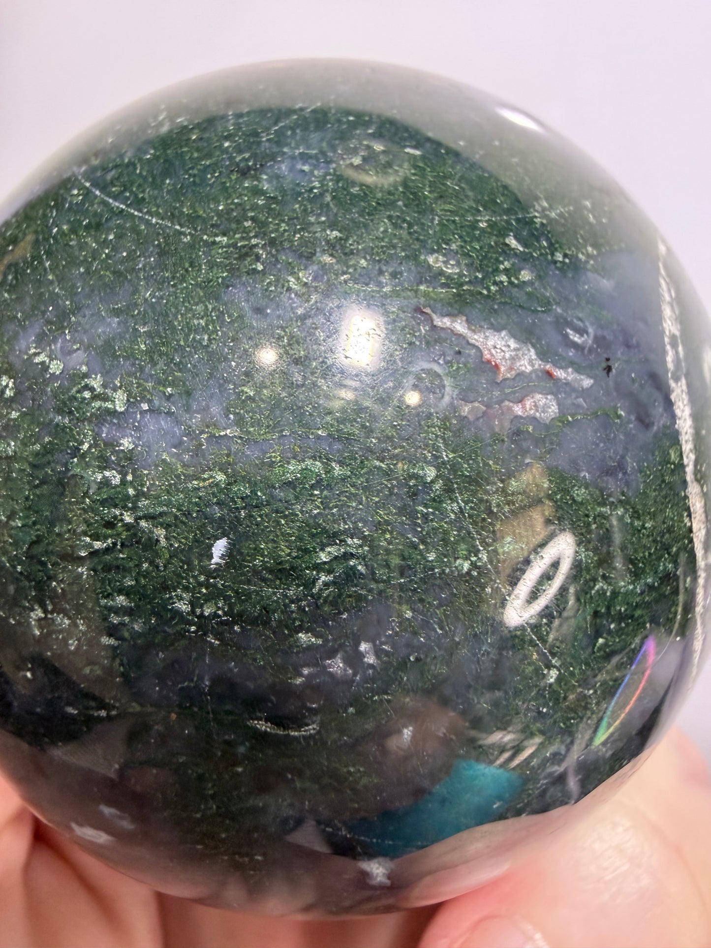 Moss Agate Sphere – 500g | 7.1cm