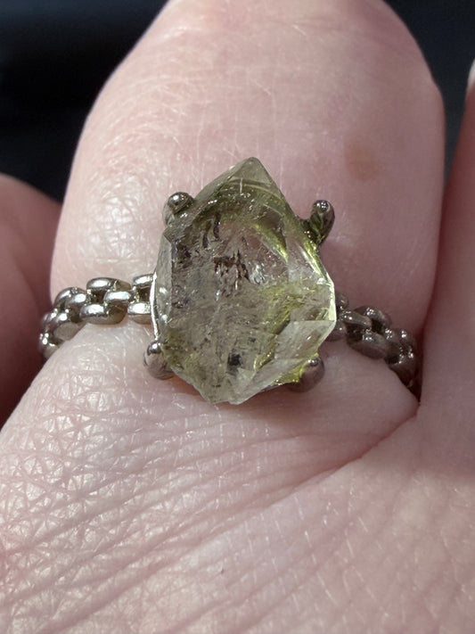 Natural Herkimer Diamond Quartz Ring | Double-Terminated Crystal C