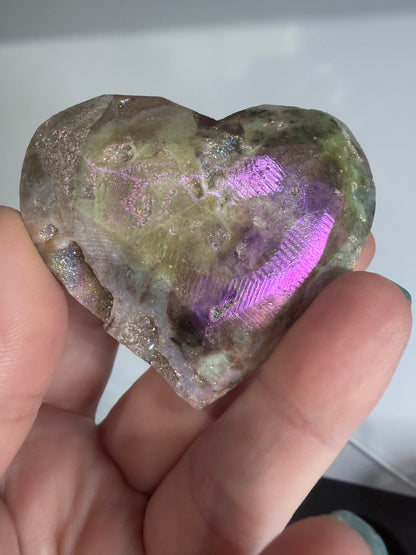 Aura Coated Sphalerite Druzy Heart with Natural Cave - 6cm