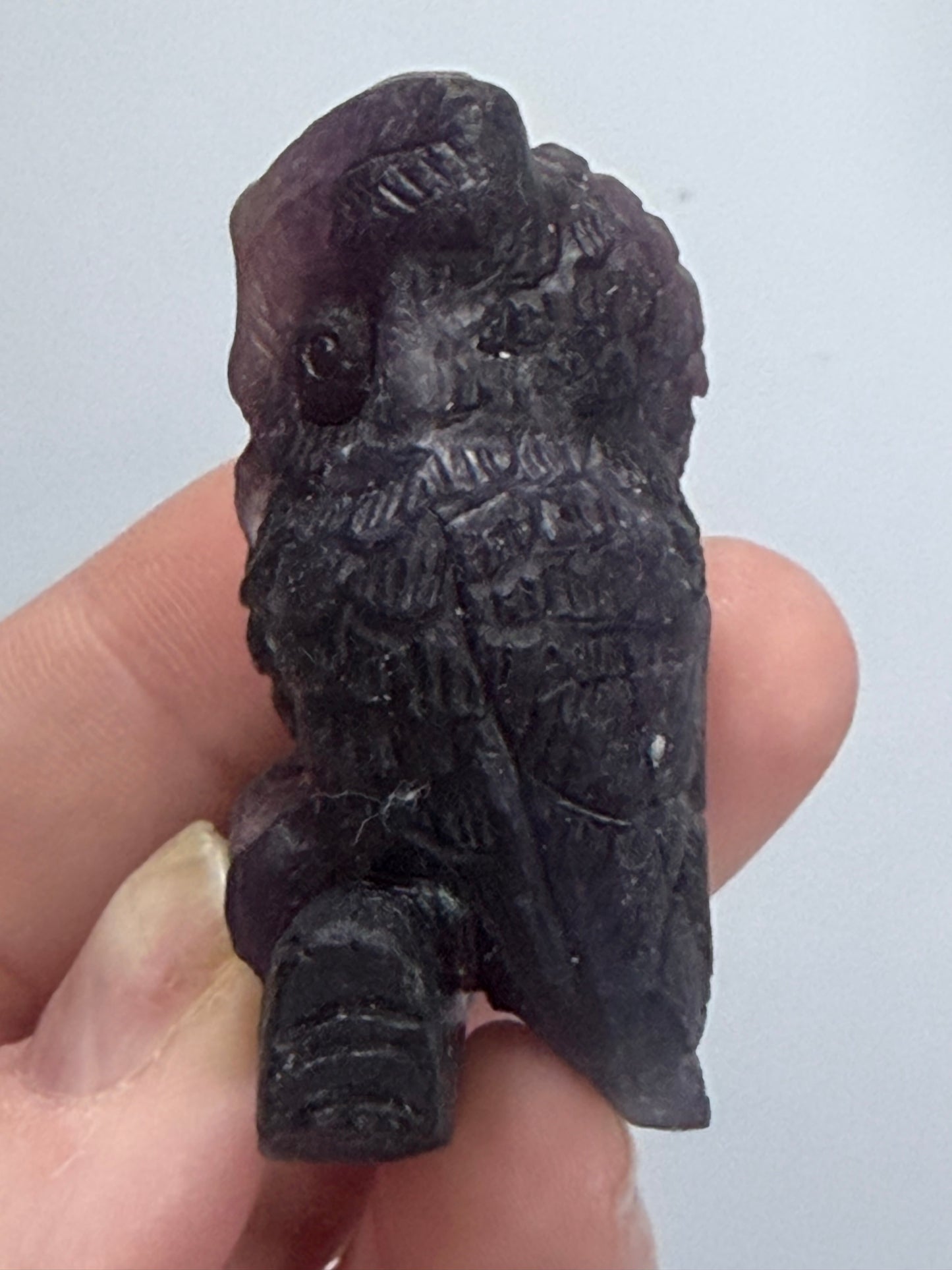 Rare Blue Banding Rainbow Fluorite Owl Carving – 5.1cm