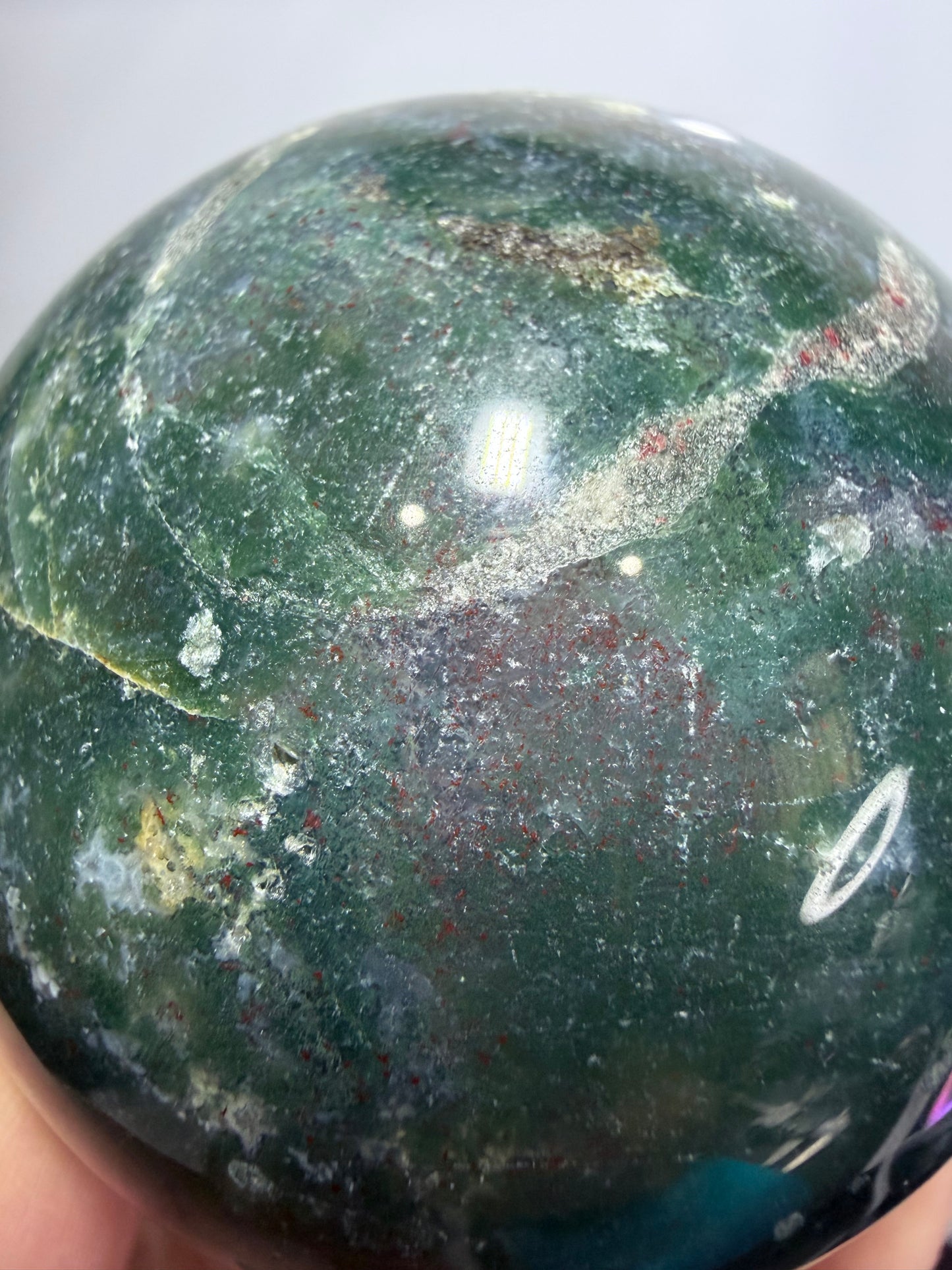 Moss Agate Sphere – 440g | 6.8cm