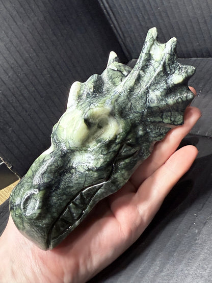 Serpentine Jade Dragon Head | 757g | 13 × 10cm