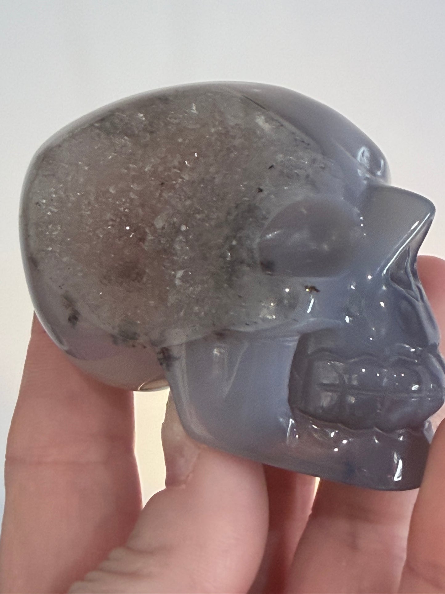 Agate Skull with Sugar Druzy Base – 6.8cm | 165g