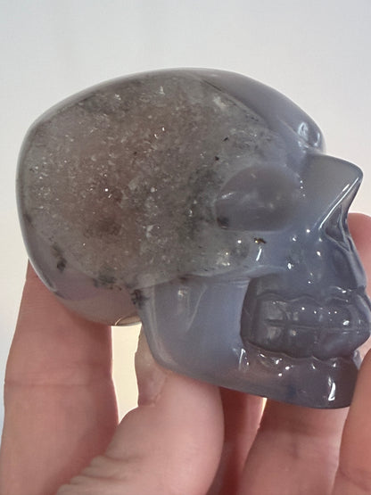 Agate Skull with Sugar Druzy Base – 6.8cm | 165g