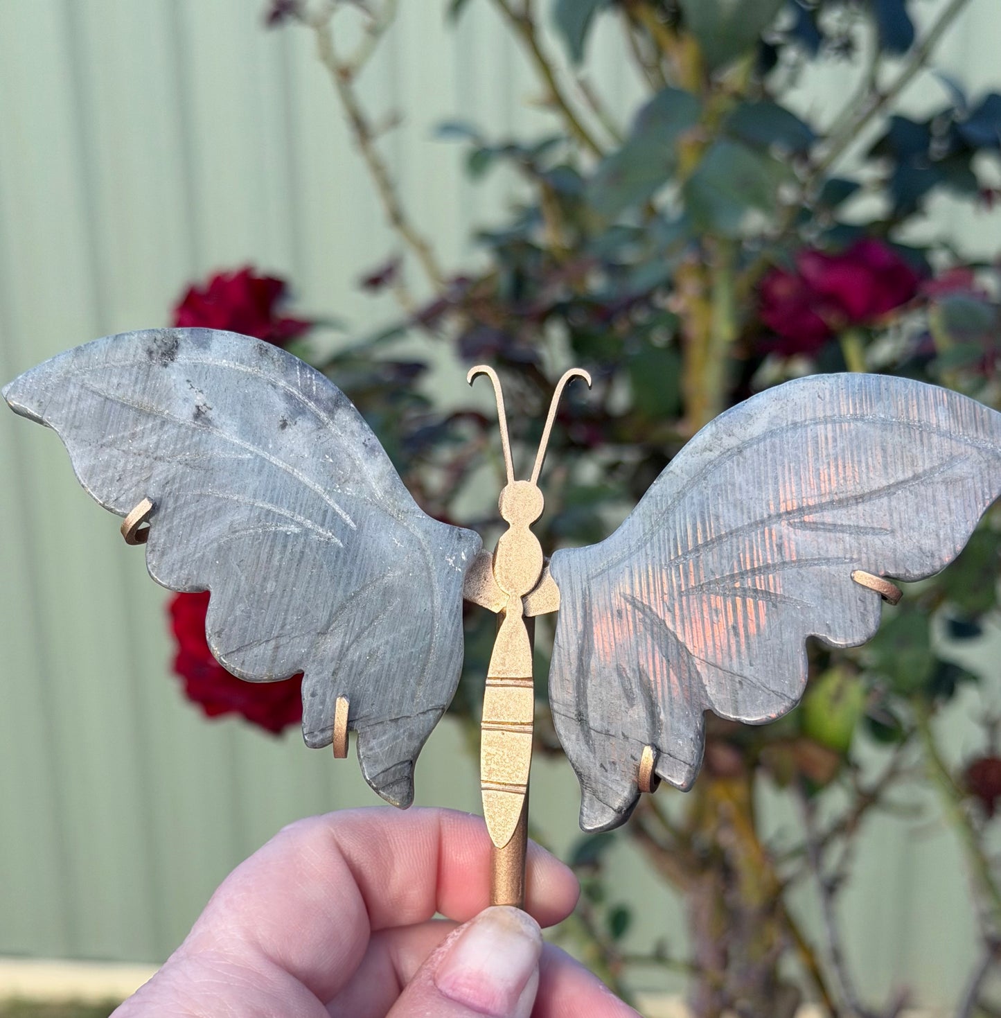 Labradorite Butterfly Crystal Display on Stand – 15 cm