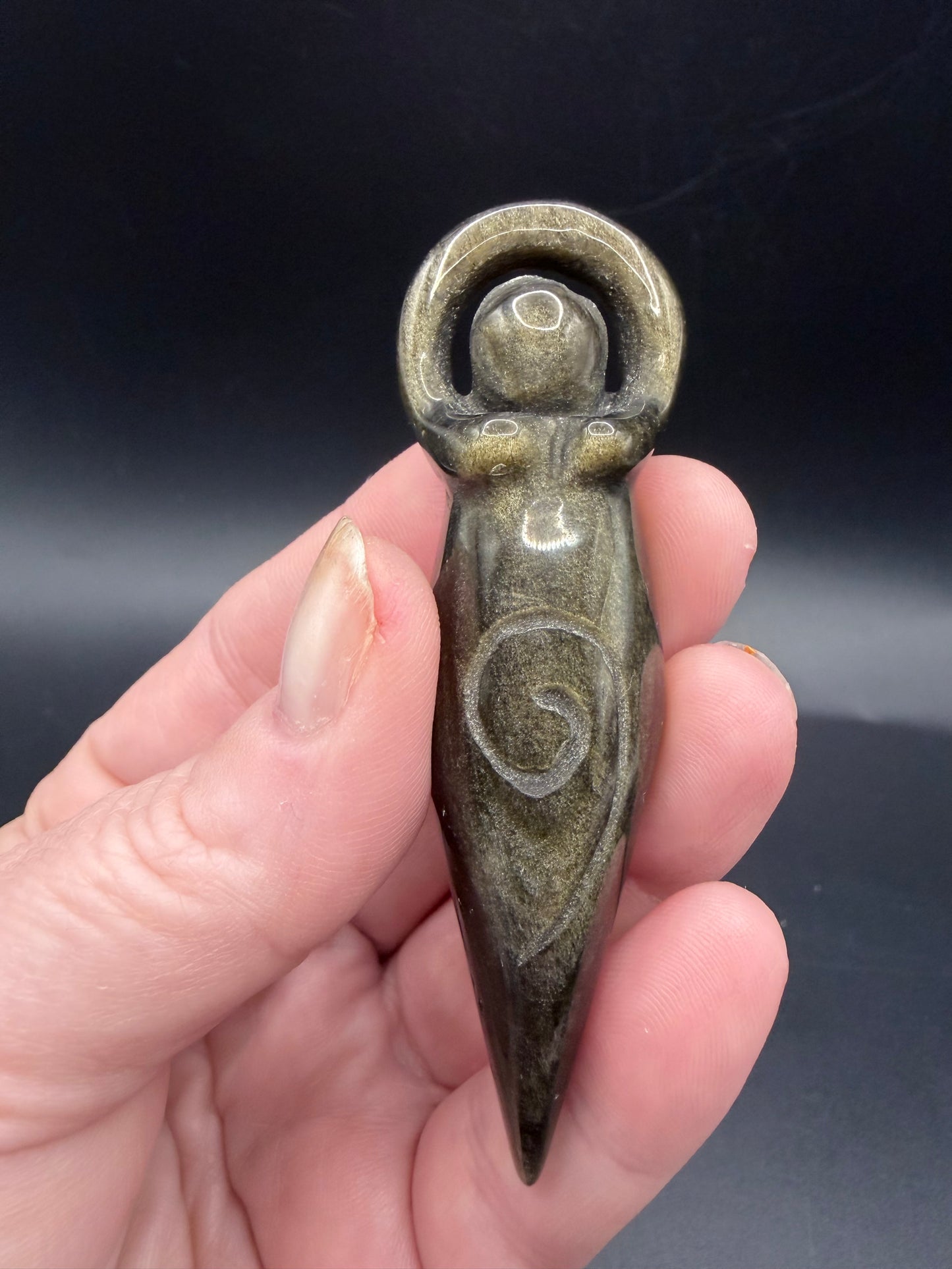 Golden Sheen Obsidian Goddess Carving
