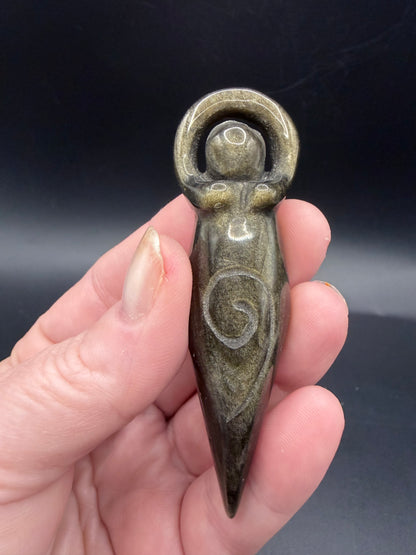 Golden Sheen Obsidian Goddess Carving