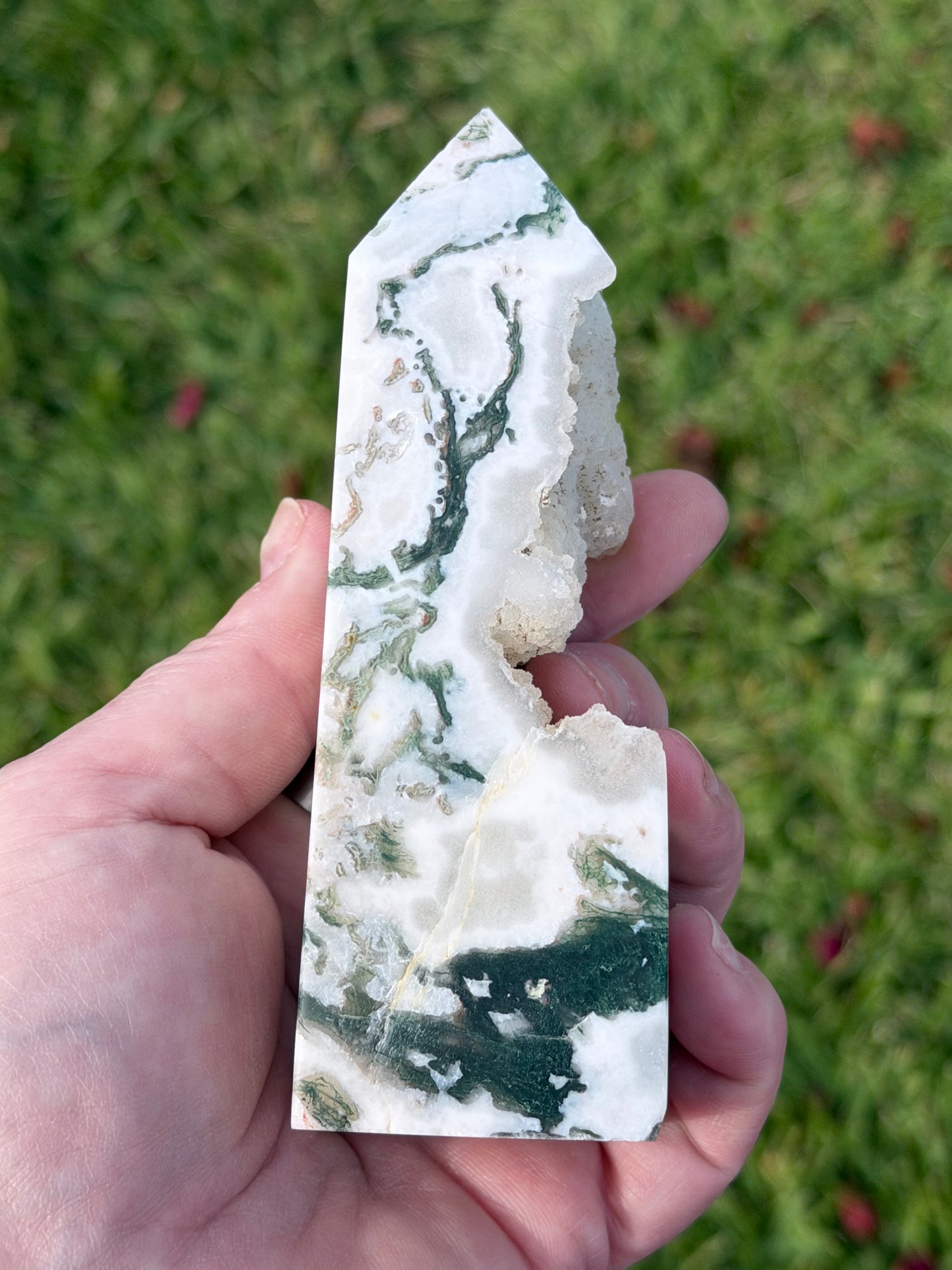 Moss Agate Druzy Tower – 12.5cm