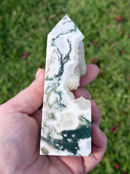 Moss Agate Druzy Tower – 12.5cm
