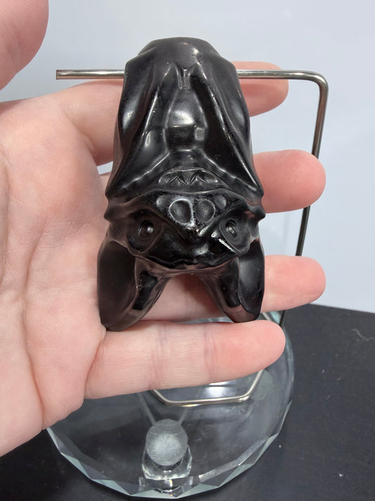 BLACK OBSIDIAN BAT ON STAND (A)