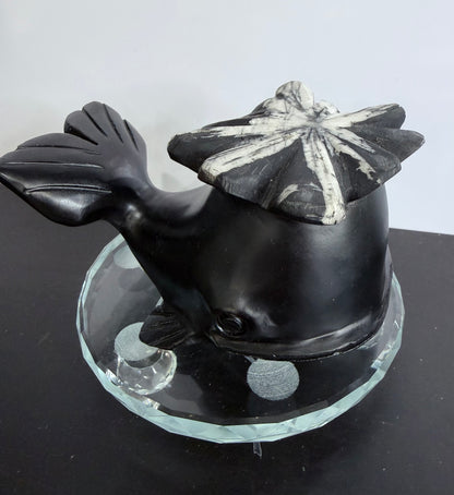 Chrysanthemum Stone Whale Crystal Carving – 12cm | 656g
