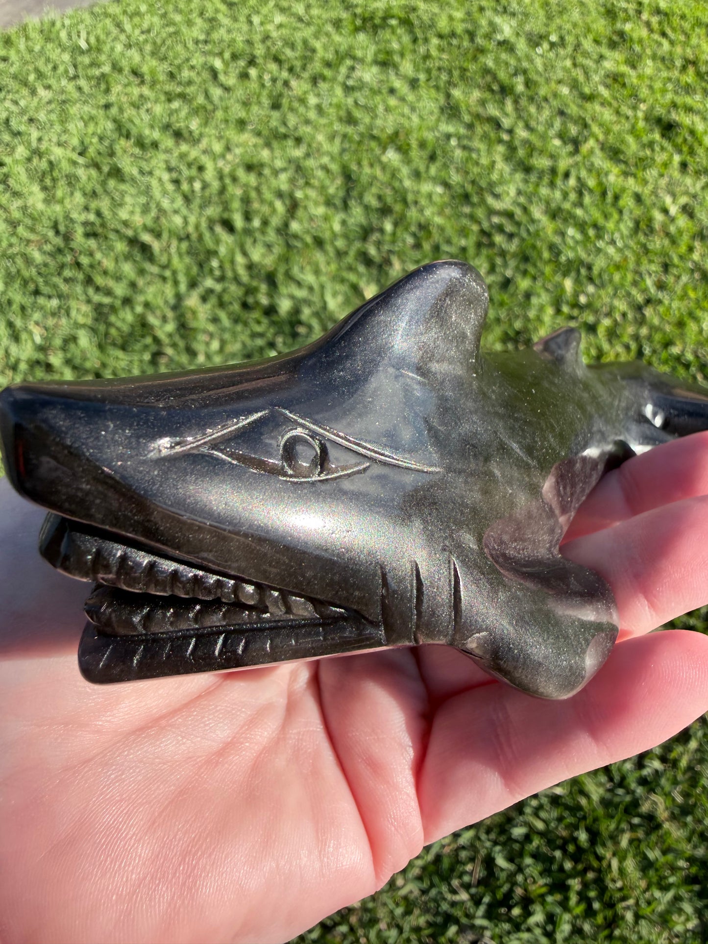 Silver Sheen Obsidian Shark Carving 323g | 17cm