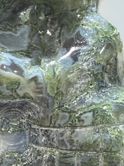 Moss Agate Druzy Skull – 6.5cm 265g