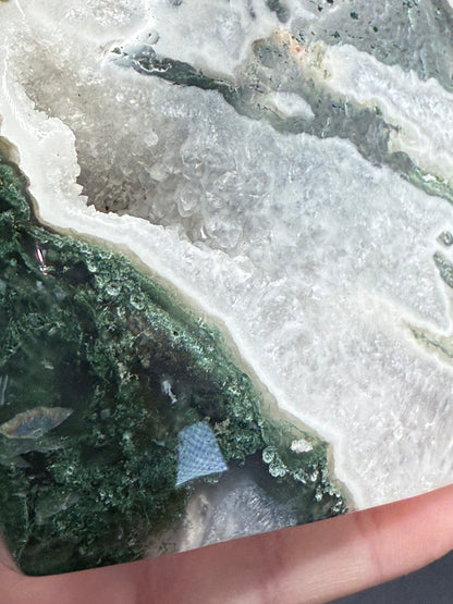 Moss Agate Freeform Point with Druzy Caverns