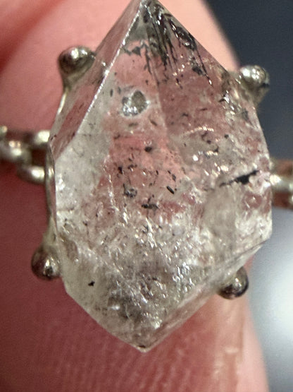 Natural Herkimer Diamond Quartz Ring | Double-Terminated Crystal B