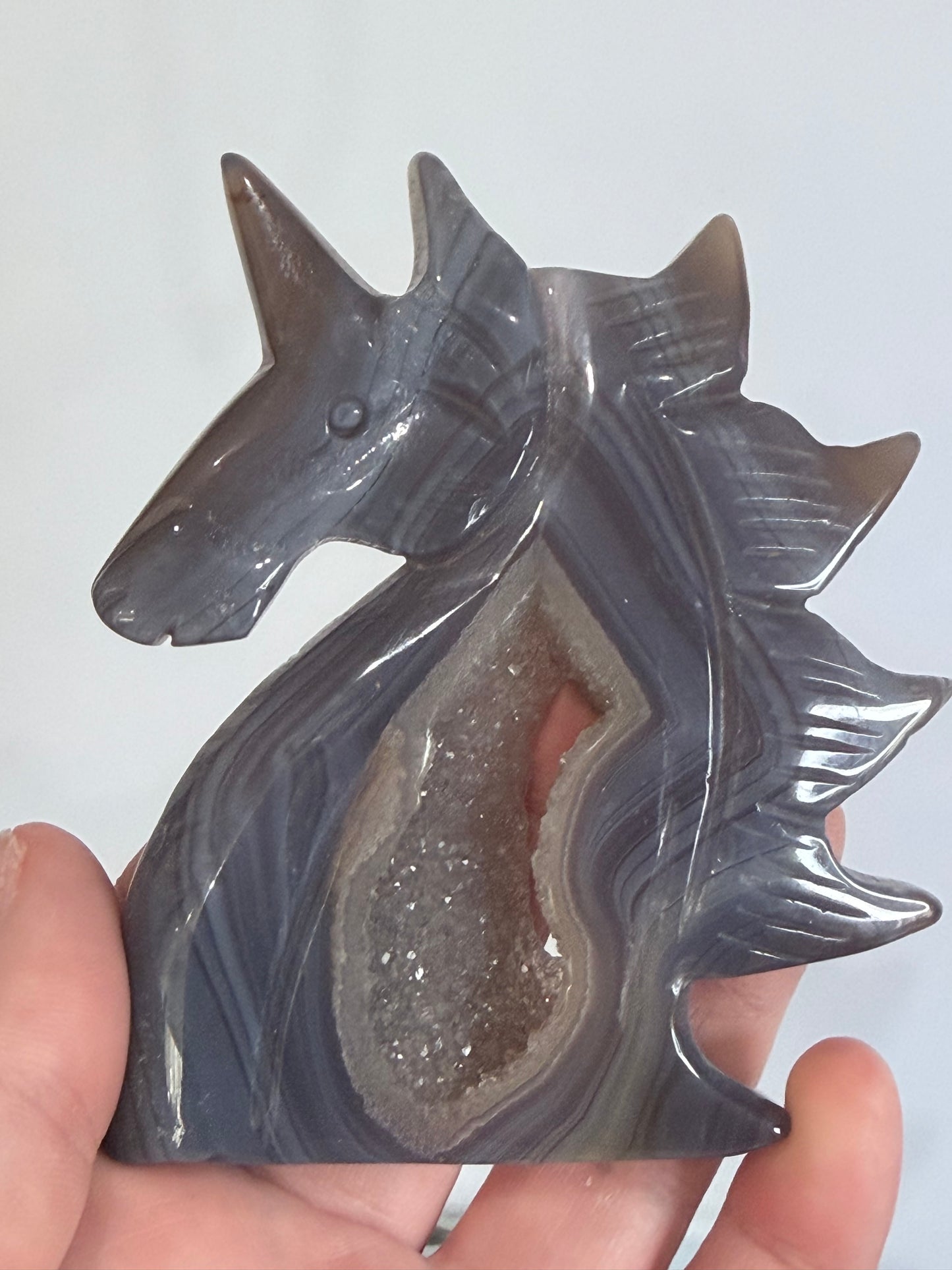 Agate Unicorn Druzy Carving – 10cm | 145g