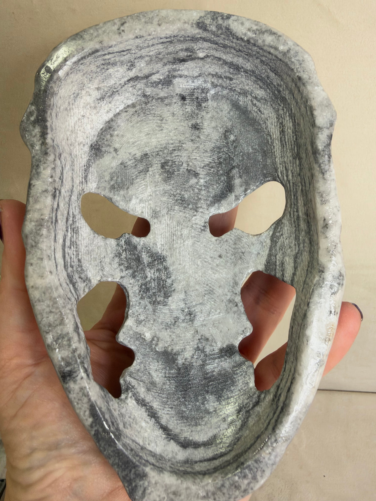 Black Crazy Lace Stone Skull Mask with Stand – 14.5 cm