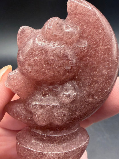 Hello Kitty Inspired Strawberry Quartz Carving – 5.5cm