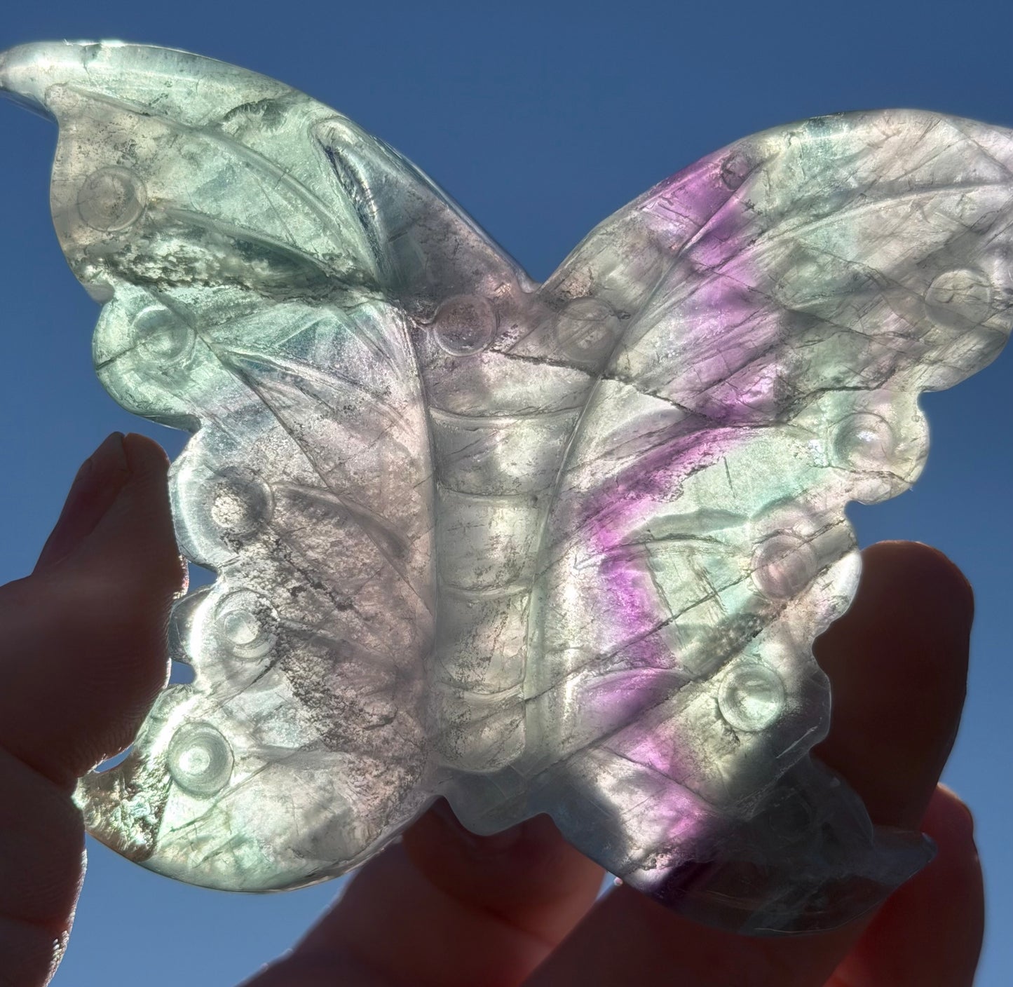 Rainbow Fluorite Butterfly Carving with Stand 7.3cm
