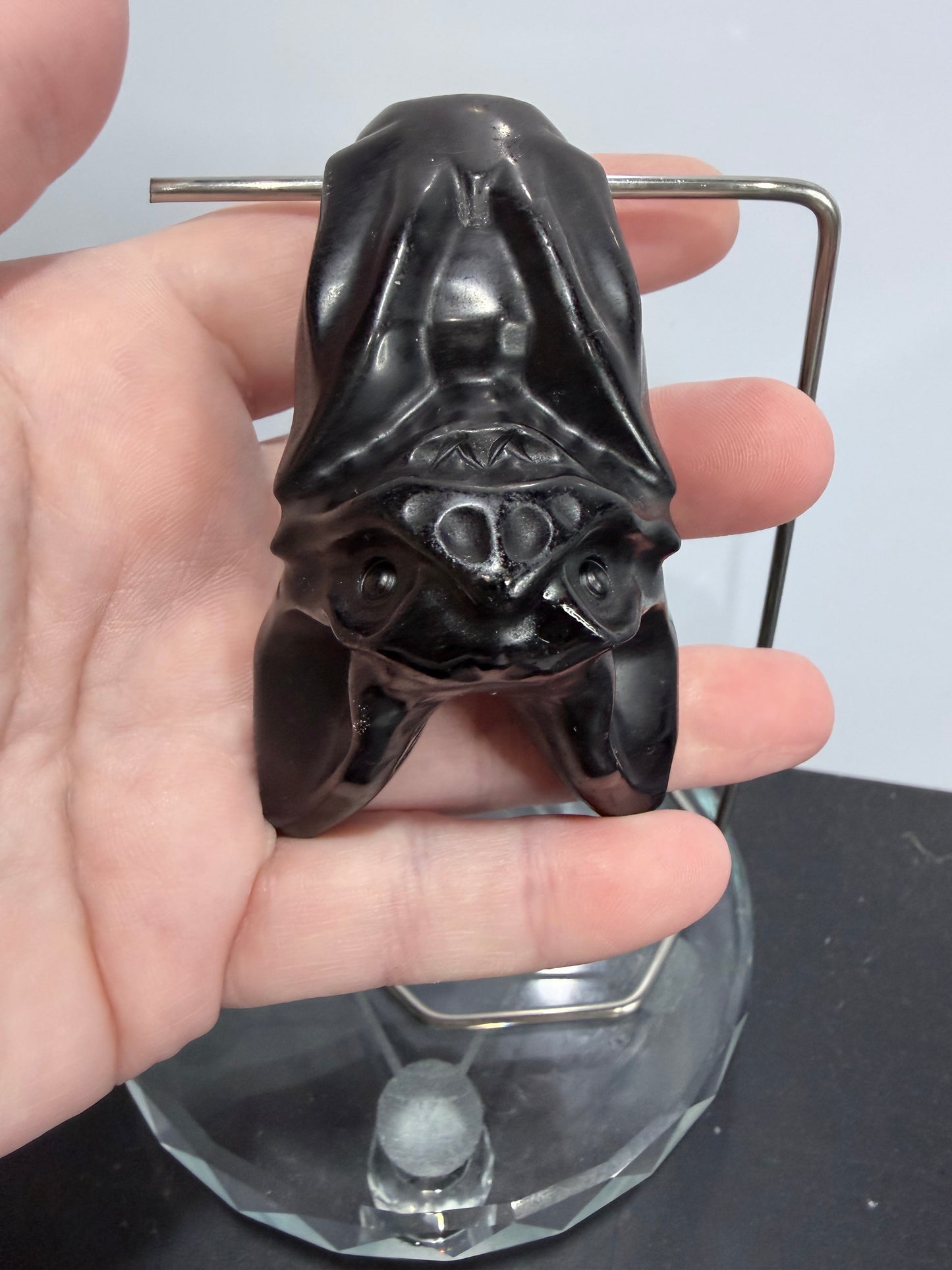 BLACK OBSIDIAN BAT ON STAND (A)