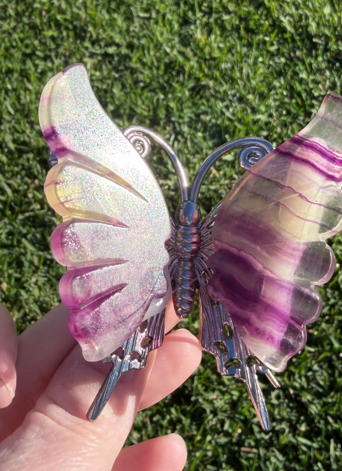 Rainbow Fluorite Butterfly on Metal Stand 7cm