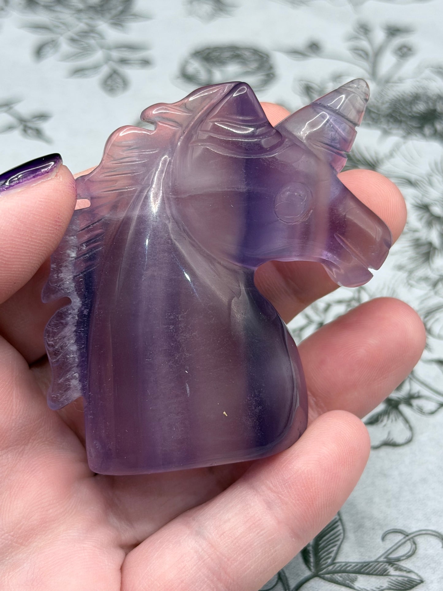 Fluorite Unicorn Head Carving — 110g | 6cm