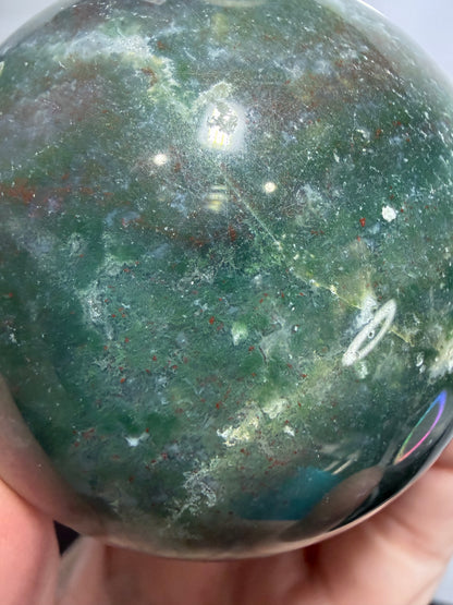 Moss Agate Sphere – 440g | 6.8cm