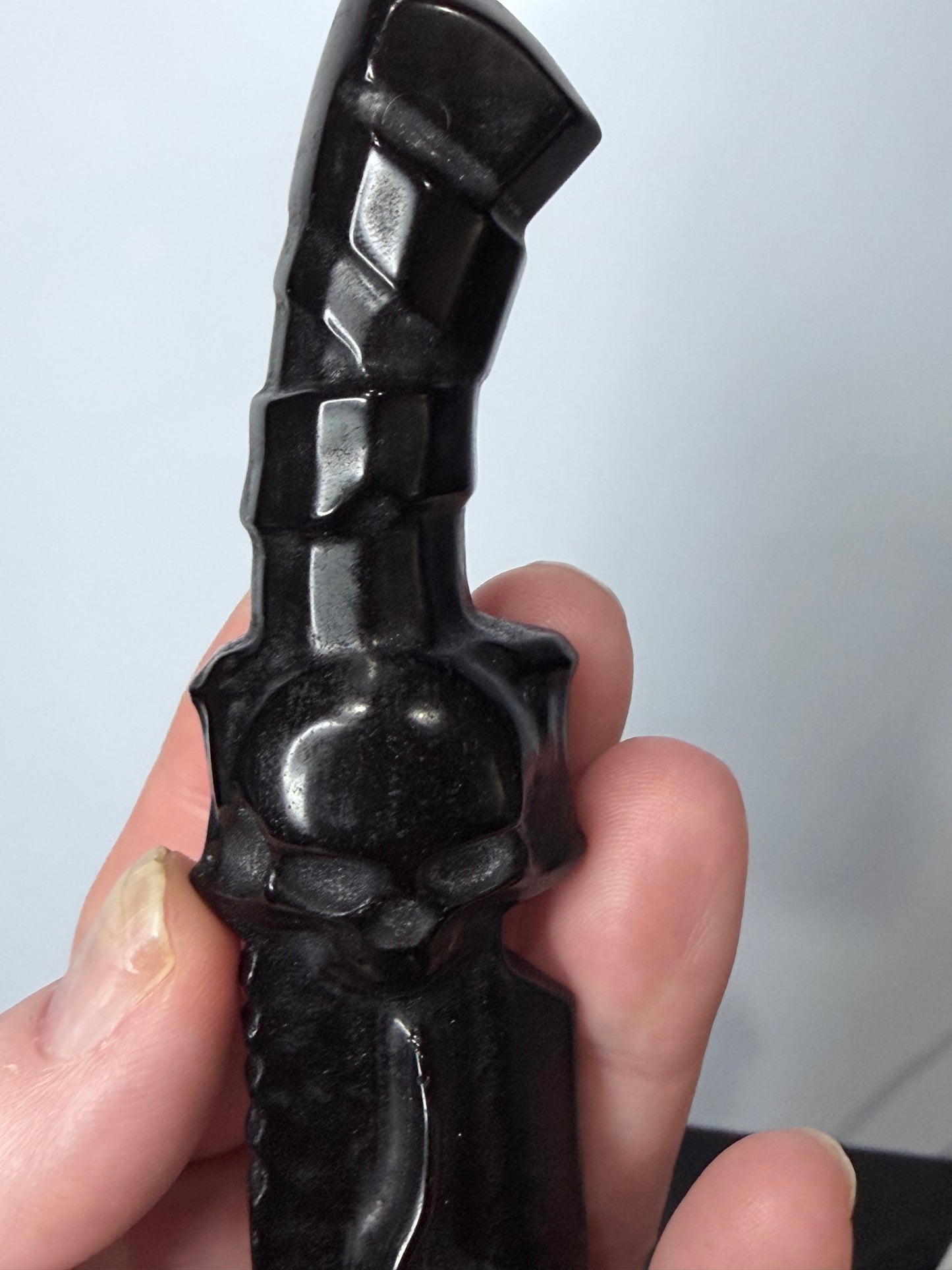 Black Obsidian Skull Dagger with Snake – 15cm