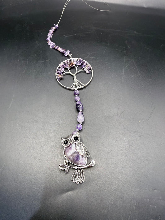 Amethyst Tree of Life with Owl Hanging