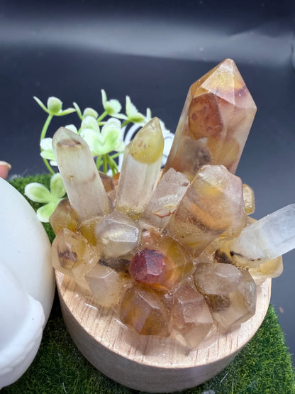 Snowman Christmas Lamp with Golden Healer Crystal Cluster