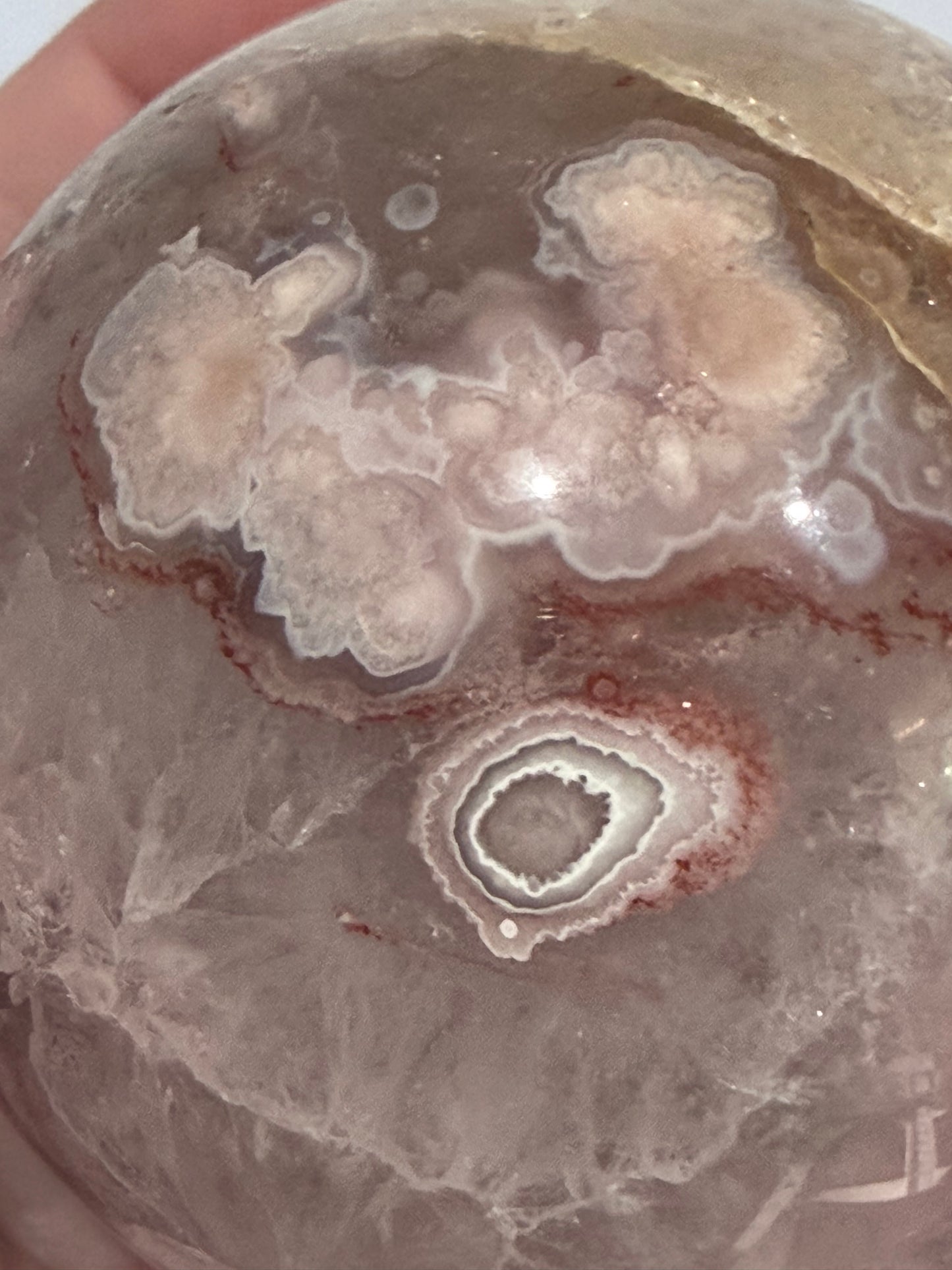Premium Flower Agate Sphere with Druzy & Crystal Garden – 7 cm | 445g