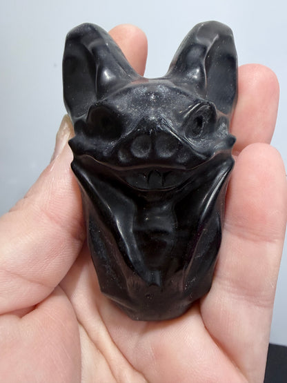 BLACK OBSIDIAN BAT ON STAND (B)