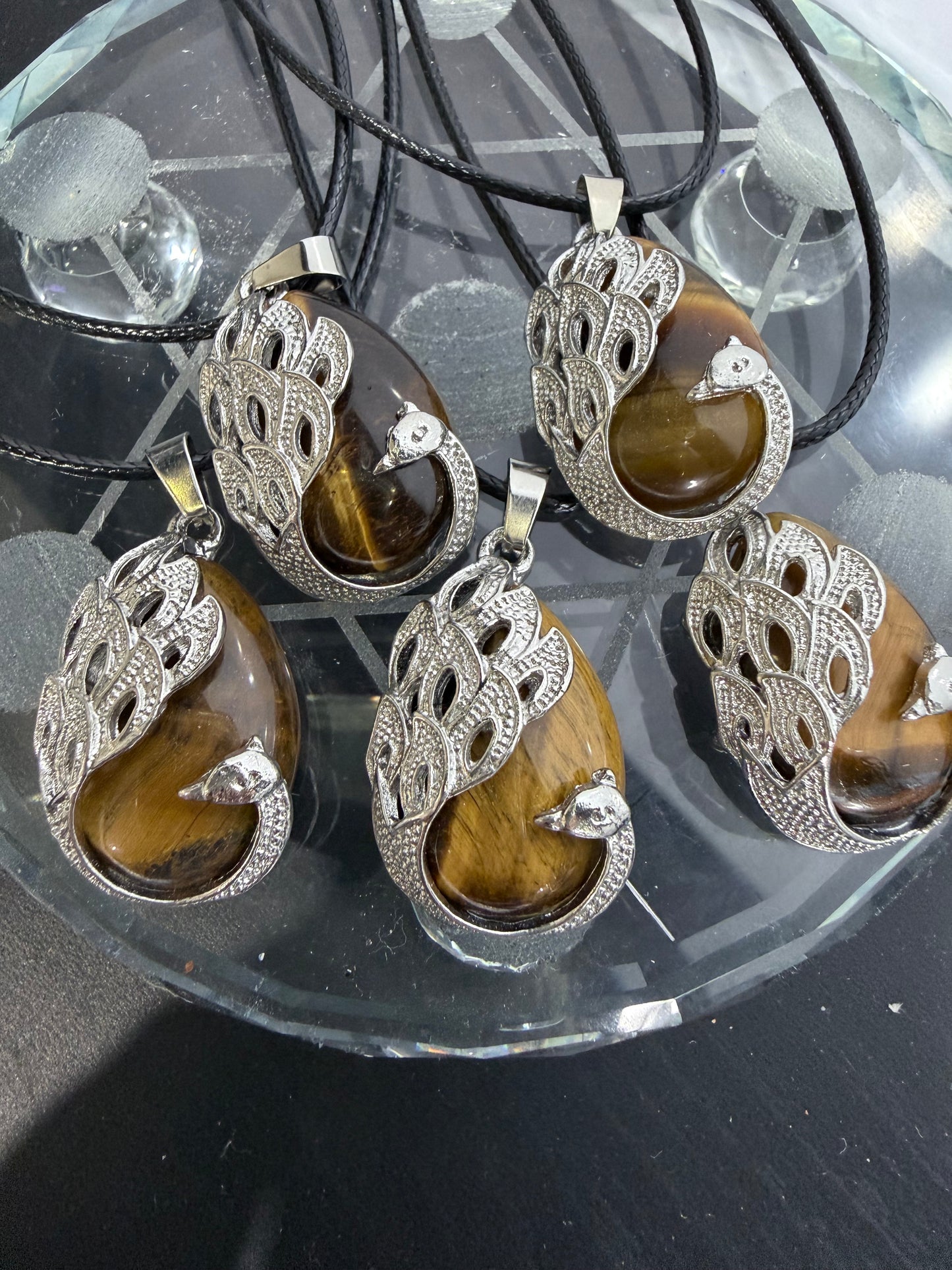Tiger’s Eye Peacock Pendant Necklace | Natural Tiger’s Eye Crystal | 50cm Cord