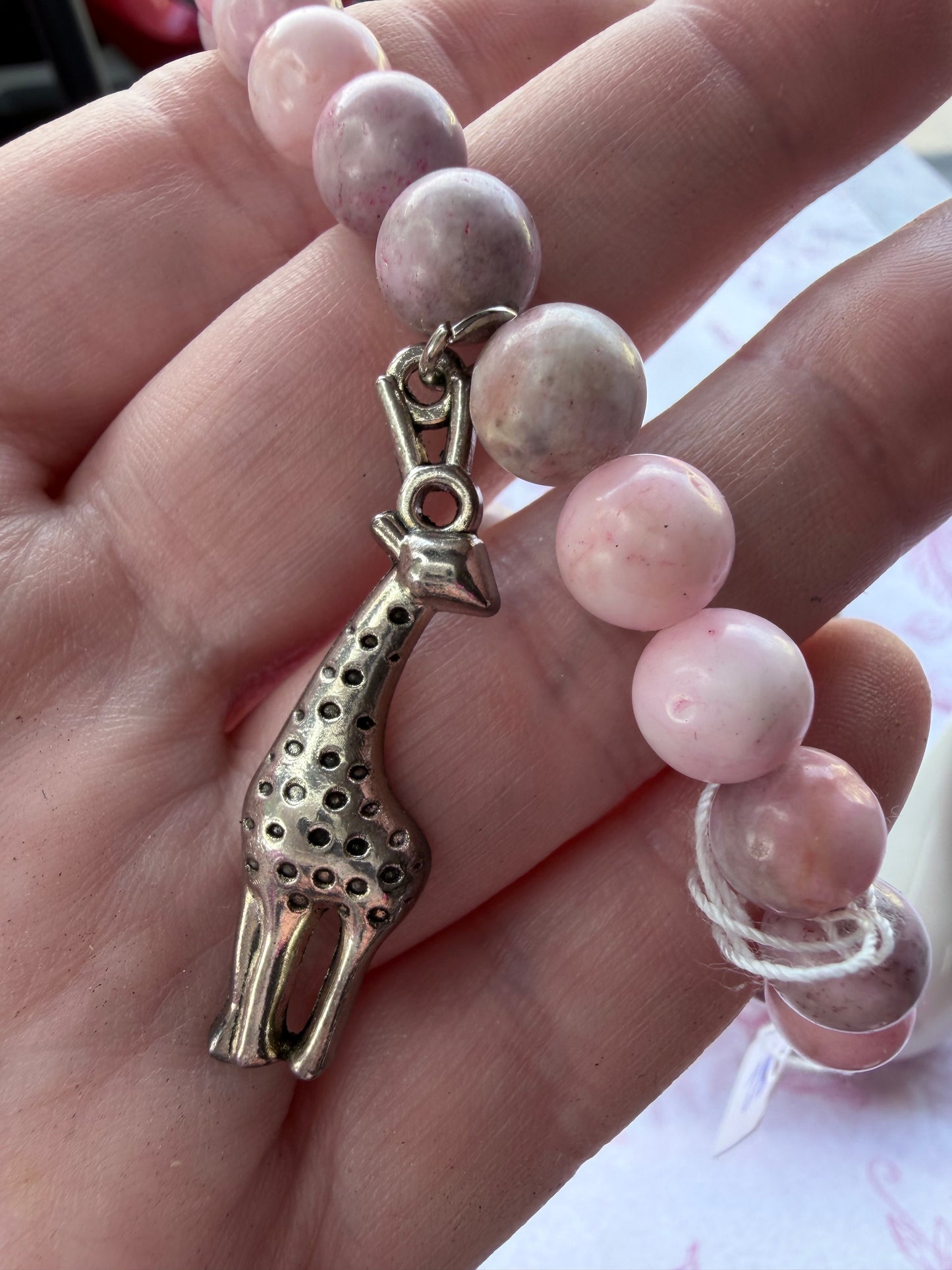 Pink Opal Beaded Bracelet with Giraffe Charm