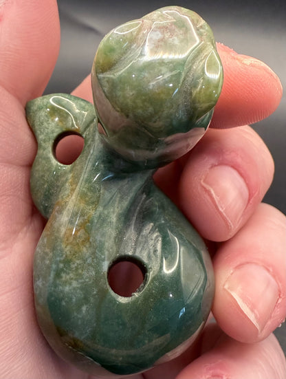Moss Agate Snake Carving