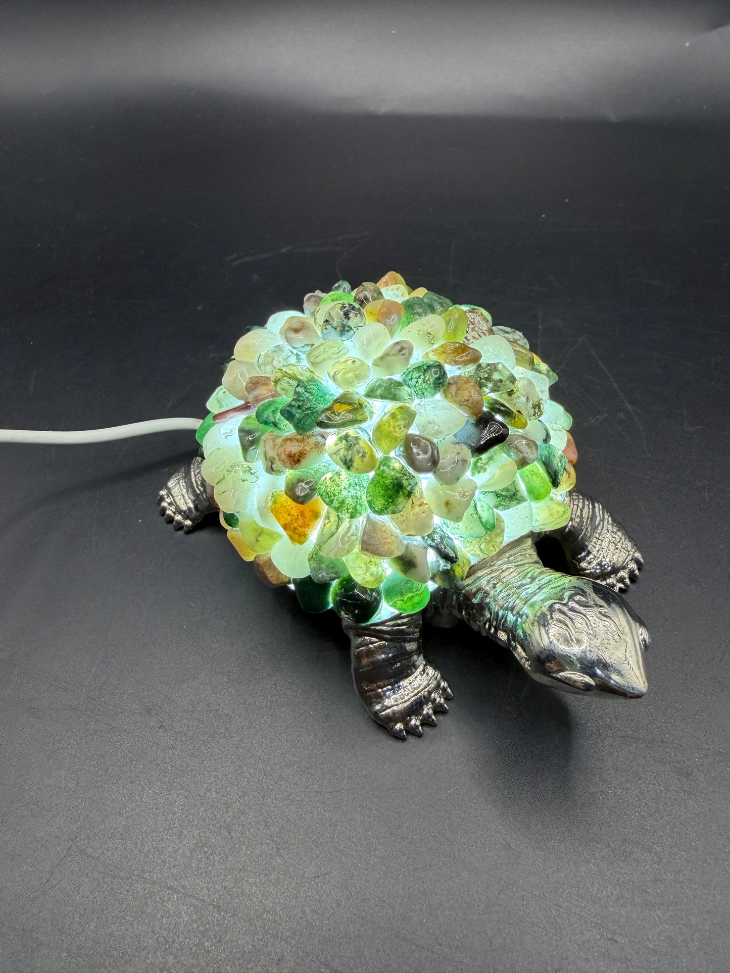 Moss Agate Crystal Turtle Lamp