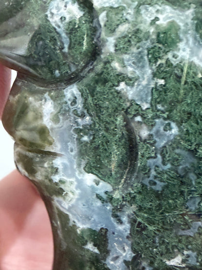Moss Agate Moon Face Carving – 12.2cm