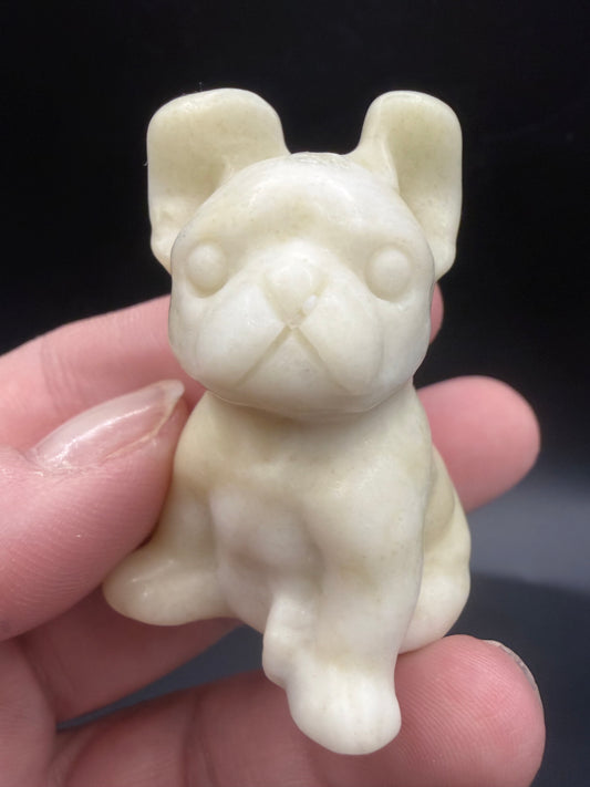 Afghan Jade French Bulldog Carving – 5 cm (Cream/Yellow)