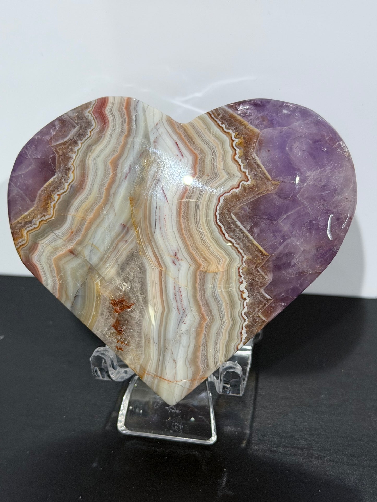 Amethyst & Banded Agate Heart with Acrylic Stand F