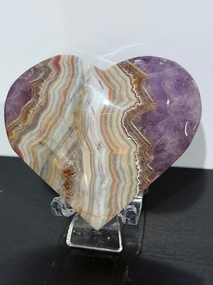 Amethyst & Banded Agate Heart with Acrylic Stand F