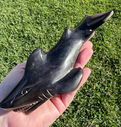 Silver Sheen Obsidian Shark Carving 323g | 17cm