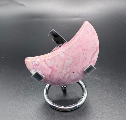 Peruvian Pink Rhodonite Crescent Moon 107g 6.5×5cm