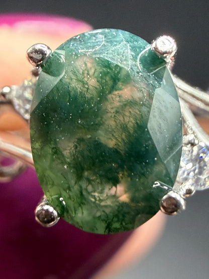 Sterling Silver 925 Moss Agate Ring – Size 8