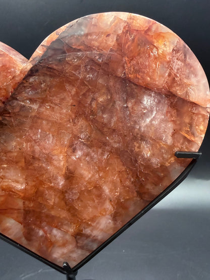 Fire Quartz Heart on Custom Stand