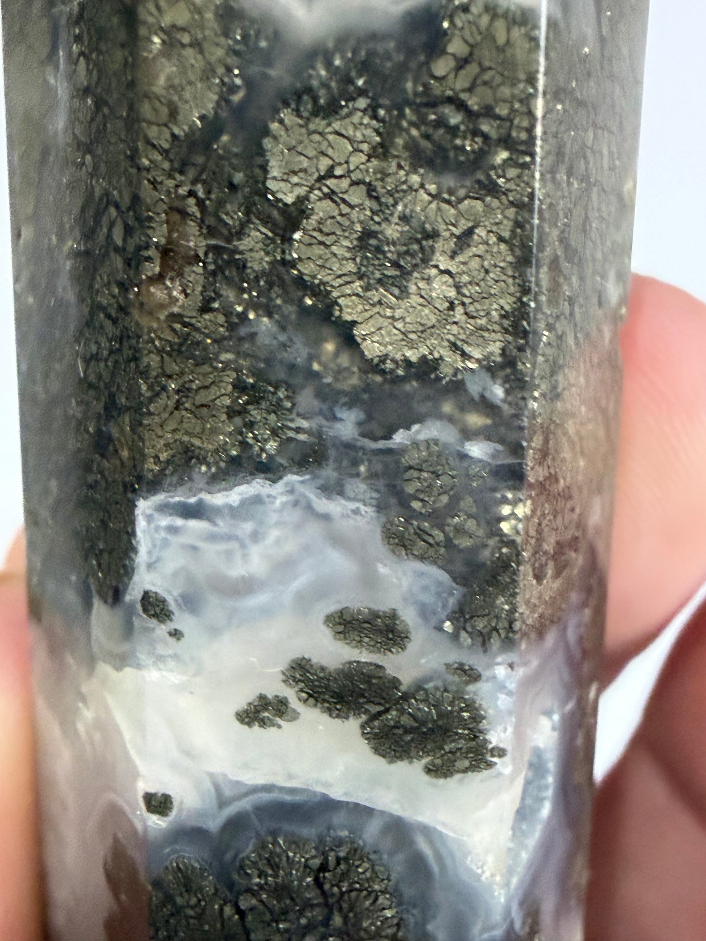 Marcasite in Agate Crystal Tower – 10cm | 123g
