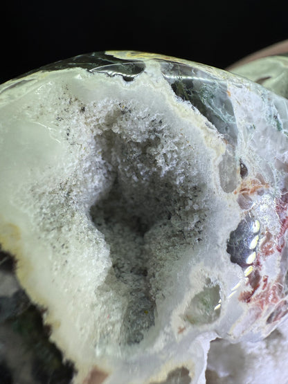 Unique Moss Agate Druzy Heart with Stand