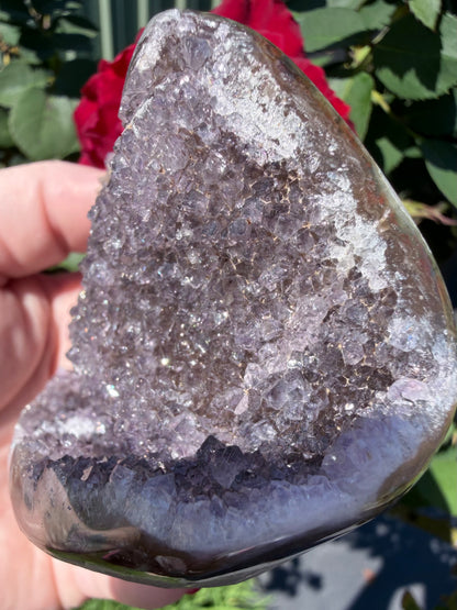 Red Amethyst Druzy Crystal Charging Bowl – Sparkling Agate Geode Freeform (410g)